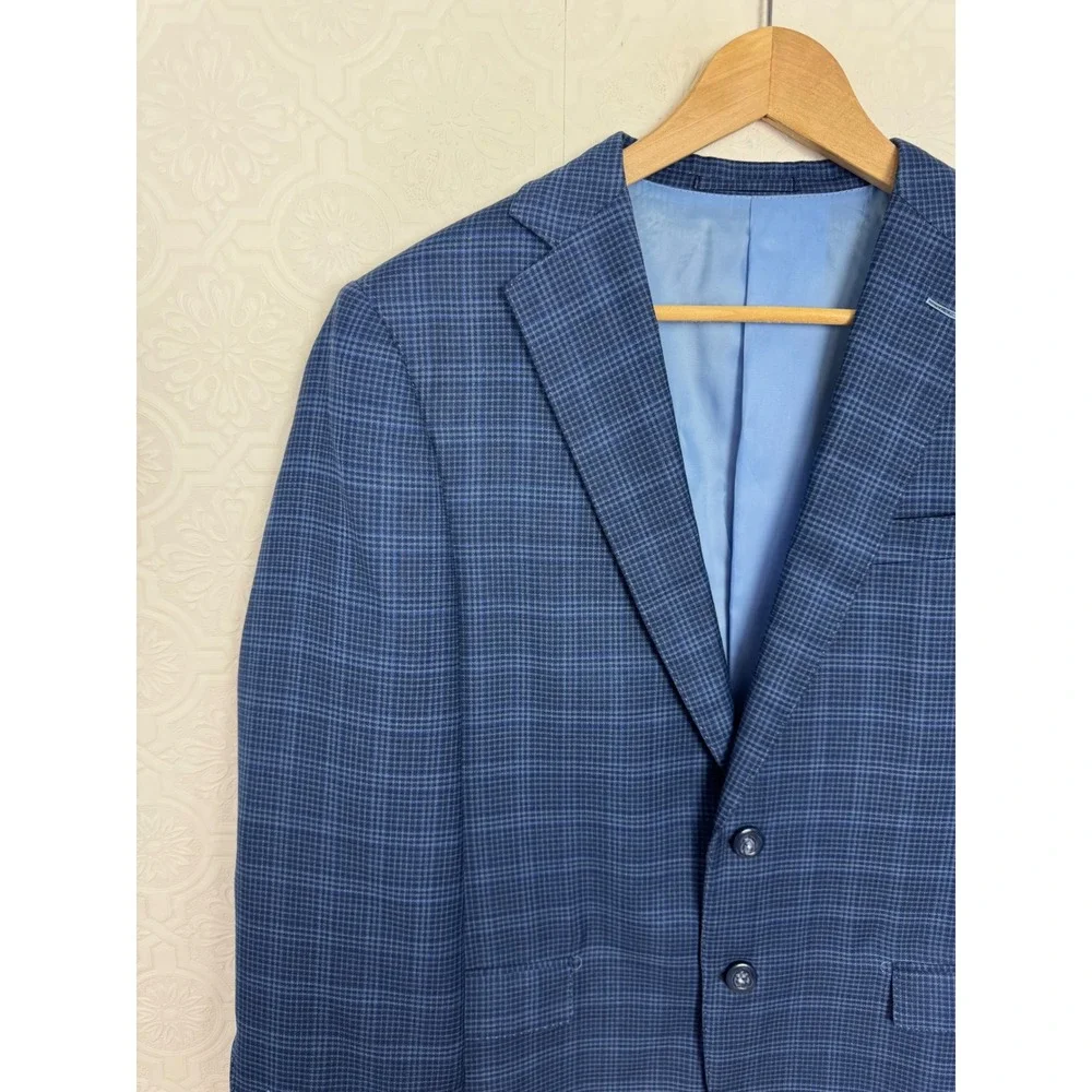 Custom Ermenegildo Zegna Wool Silk Sport Coat Blue Check Suit Jacket 42 Short